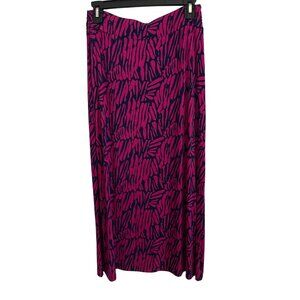 Liz Claiborne Vibrant Pink Blue Print Elastic Waist Maxi Skirt Rayon Spandex PS